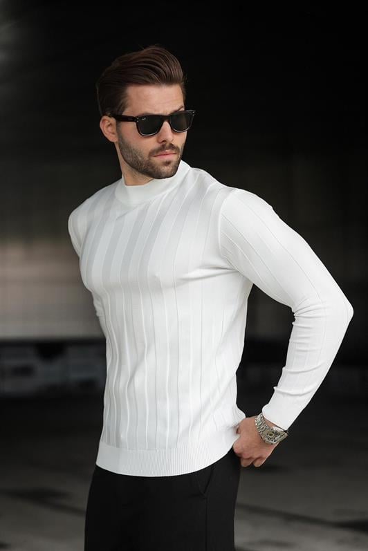 MDX White Half Fisherman Male Sweater E7423 - West Jordan