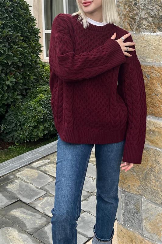 MDX Burgundy Bicycle Neck Knitted Sweater MG2262 - Wichita Falls