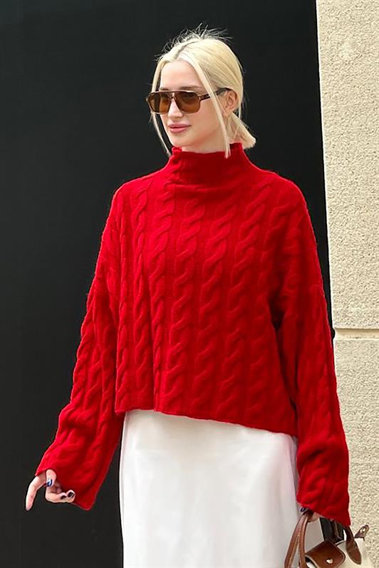 MDX Red Fisherman Collar Knitted Sweater MG2172 - Tiraspol