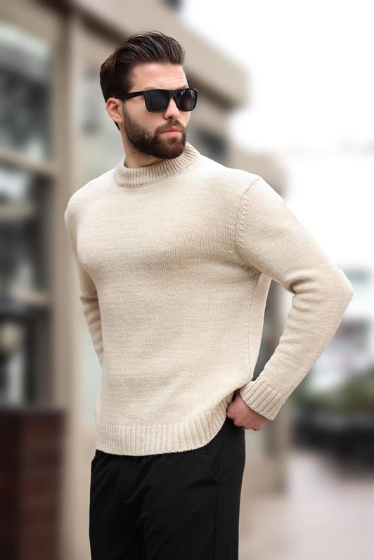 MDX Beige Bicycle Neck Overfit Men's Sweater E7402 - Orangetown
