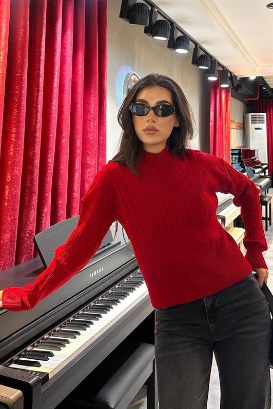 MDX Red Half Fisherman Collar Braided Knit Women's Sweater MG2257 - Ciampino