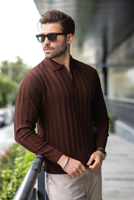 MDX Brown Half-Zip Polo Neck Sweater E7426 - Melchor Ocampo