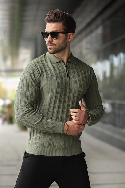MDX Haki Half-Zip Polo Neck Sweater E7426 - Barri