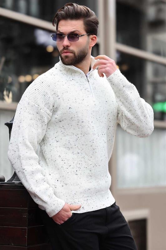 MDX Ecru Zip Neck Men's Sweater E7295 - Ladispoli