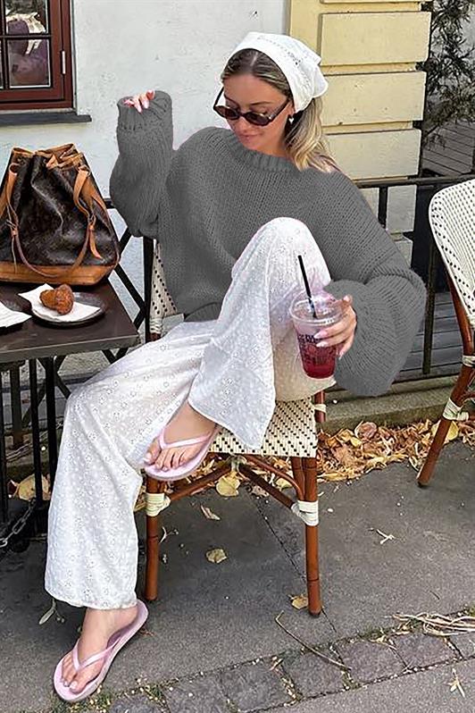 MDX Dark Gray Balloon Sleeve Comfortable Fit Women's Sweater MG2602 - Madera