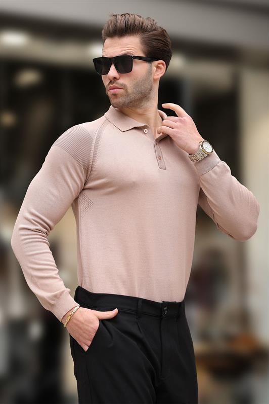 MDX Beige Polo Neck Textured Long Sleeve Sweater E7264 - Villa Victoria
