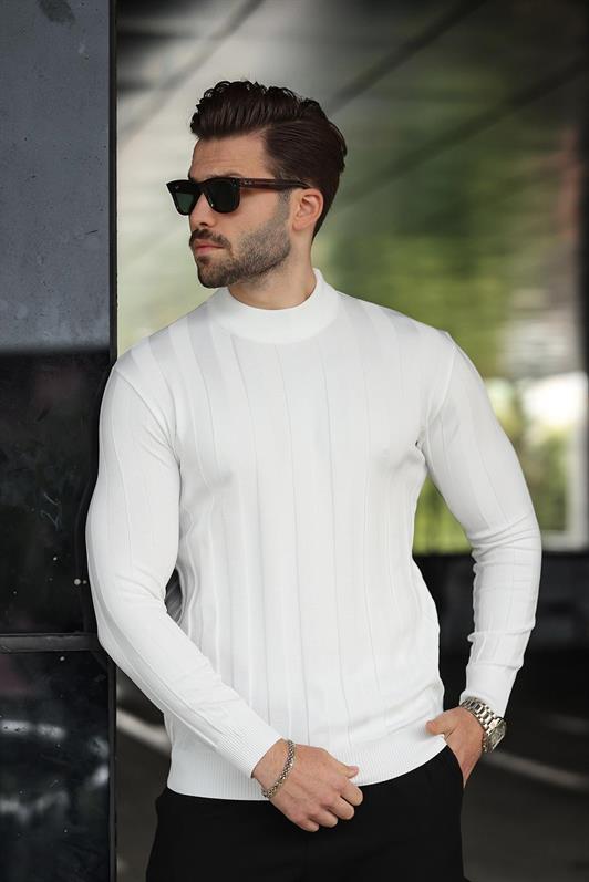 MDX White Half Fisherman Male Sweater E7423 - West Jordan