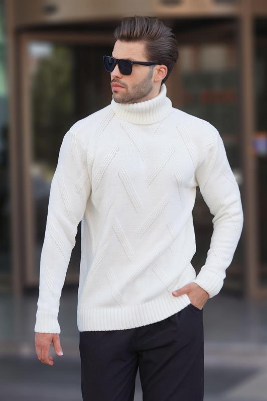 MDX Ecru Turtleneck Long Sleeve Patterned Knit Sweater 7279 - Frosinone