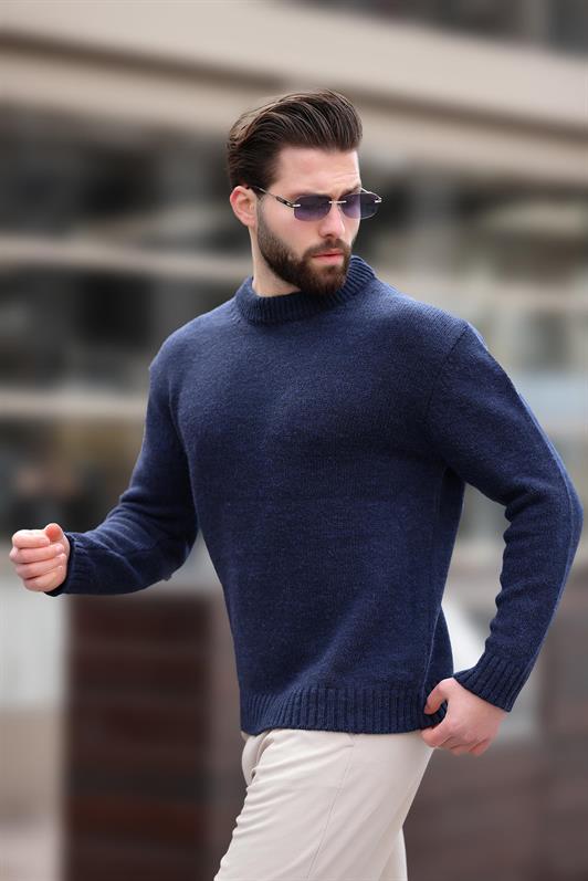 MDX Navy Blue Bicycle Collar Oversized Men's Sweater E7402 - Valle Hermoso