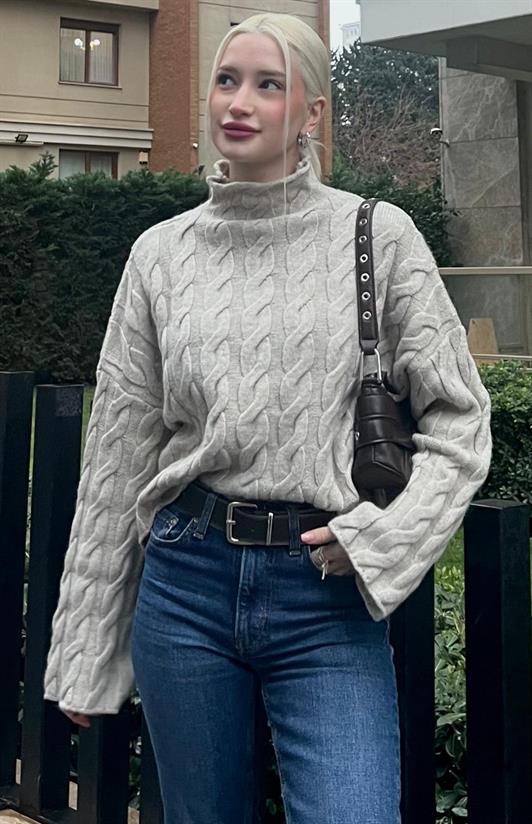 MDX Beige Fisherman Collar Knitted Sweater MG2172 - Baranavichy