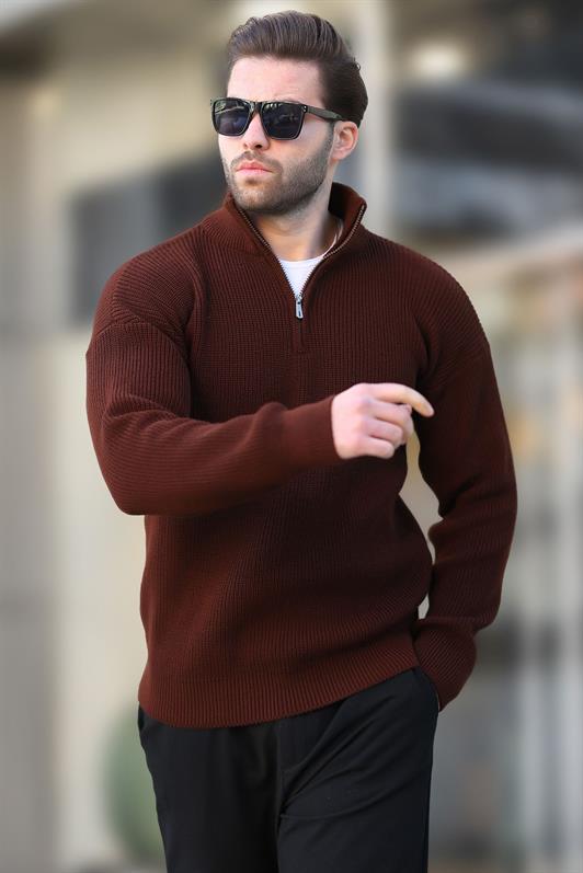 MDX Brown Zip Neck Men's Sweater E7295 - Rockwall