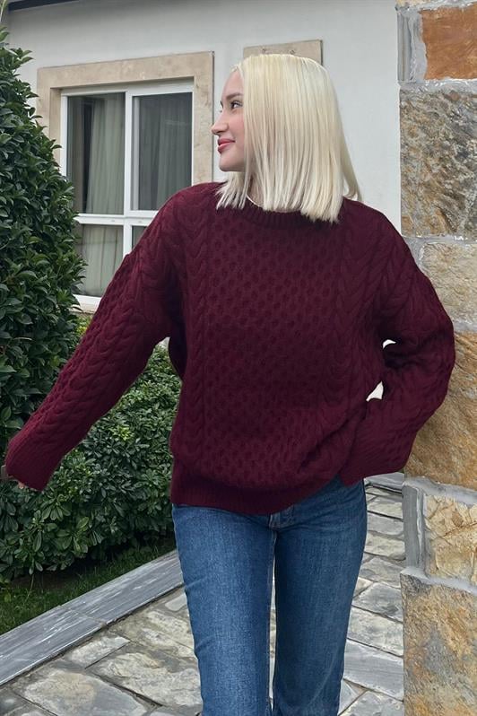 MDX Burgundy Bicycle Neck Knitted Sweater MG2262 - Wichita Falls