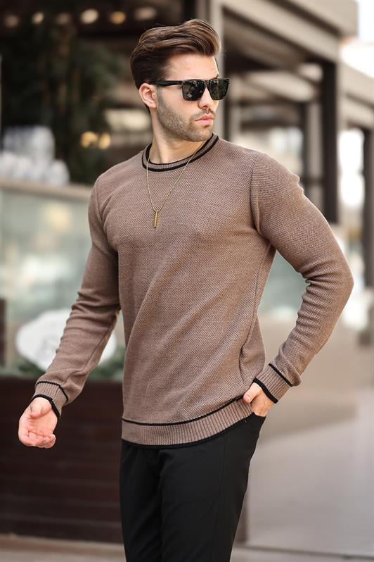 MDX Mink Bicycle Neck Stripe Detailed Long Sleeve Knit Sweater 7245 - Erkrath