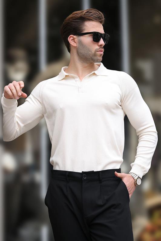 MDX White Polo Neck Textured Long Sleeve Sweater E7264 - Alchevsk