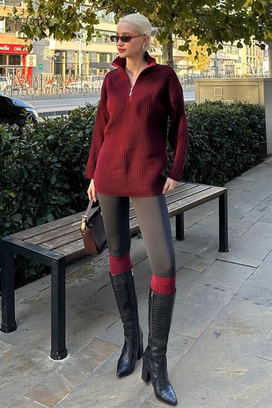 MDX Burgundy Zip Neck Basic Sweater MG1960 - West Allis