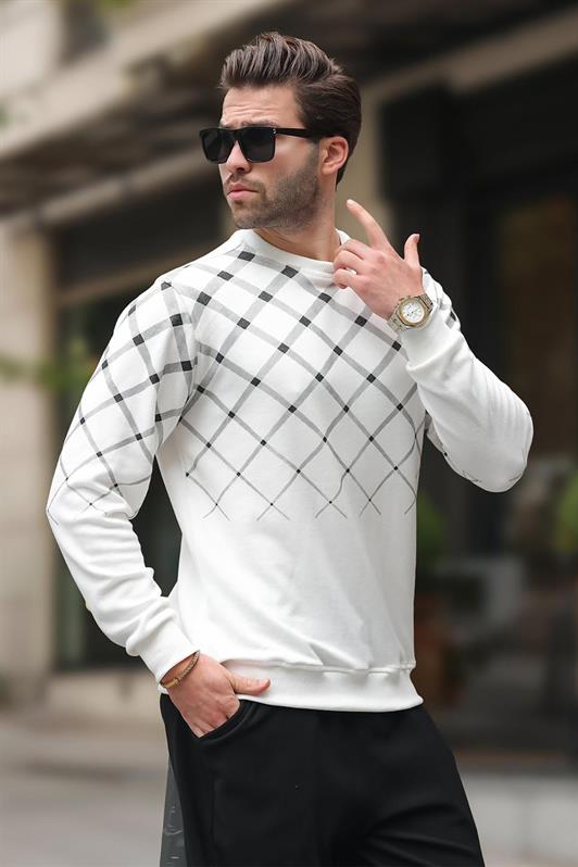 MDX Ecru Patterned Bicycle Neck Sweater 6019 - Cisterna di Latina