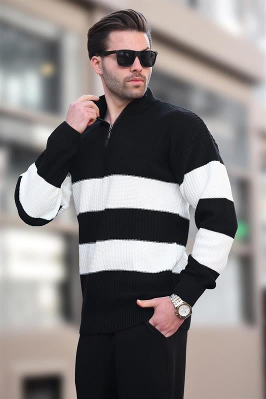 MDX Black Zip Neck Striped Men's Sweater E7272 - Kalamazoo