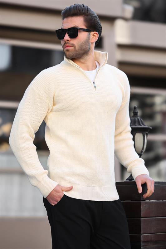 MDX Beige Zip Neck Sweater for Men E7295 - Visalia