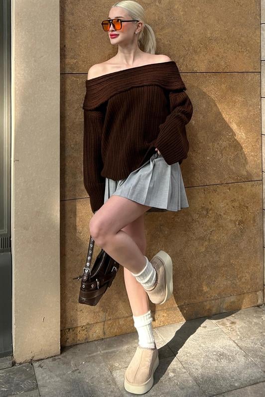 MDX Painful Brown Madonna Neck Women's Sweater MG2274 - Durango