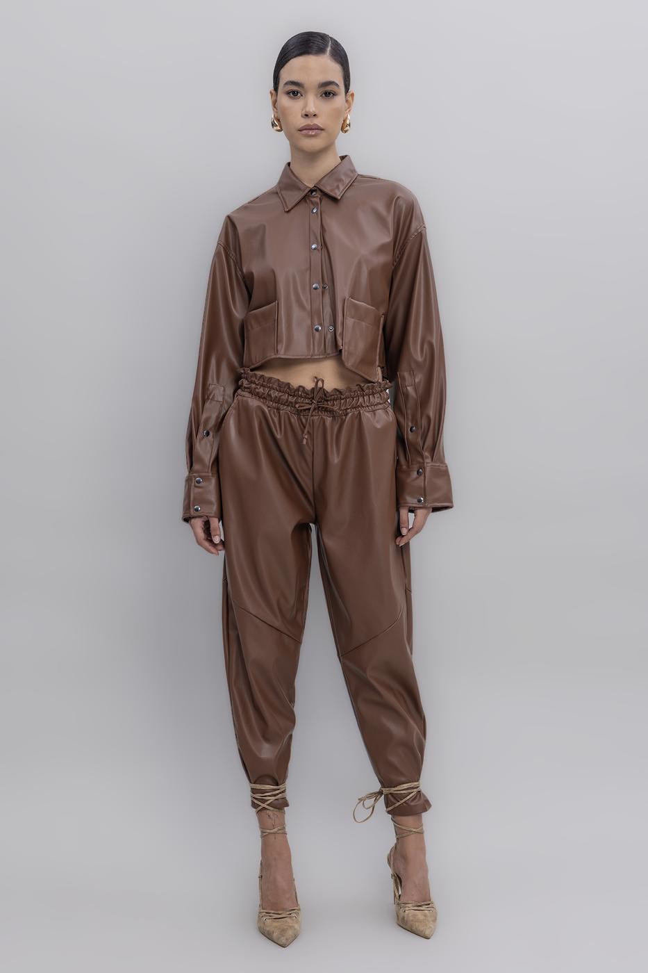 BSL Women Faux leather jogging pants with belt  - Thun