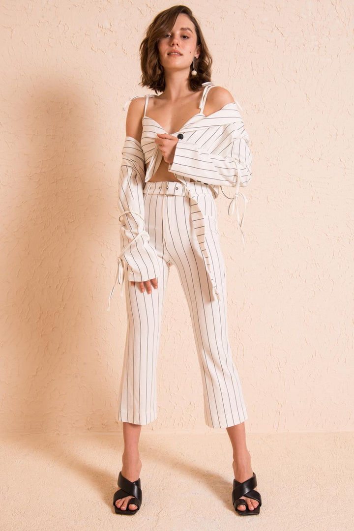 BSL Women Belted High Waist Striped Pants - Bethlehem