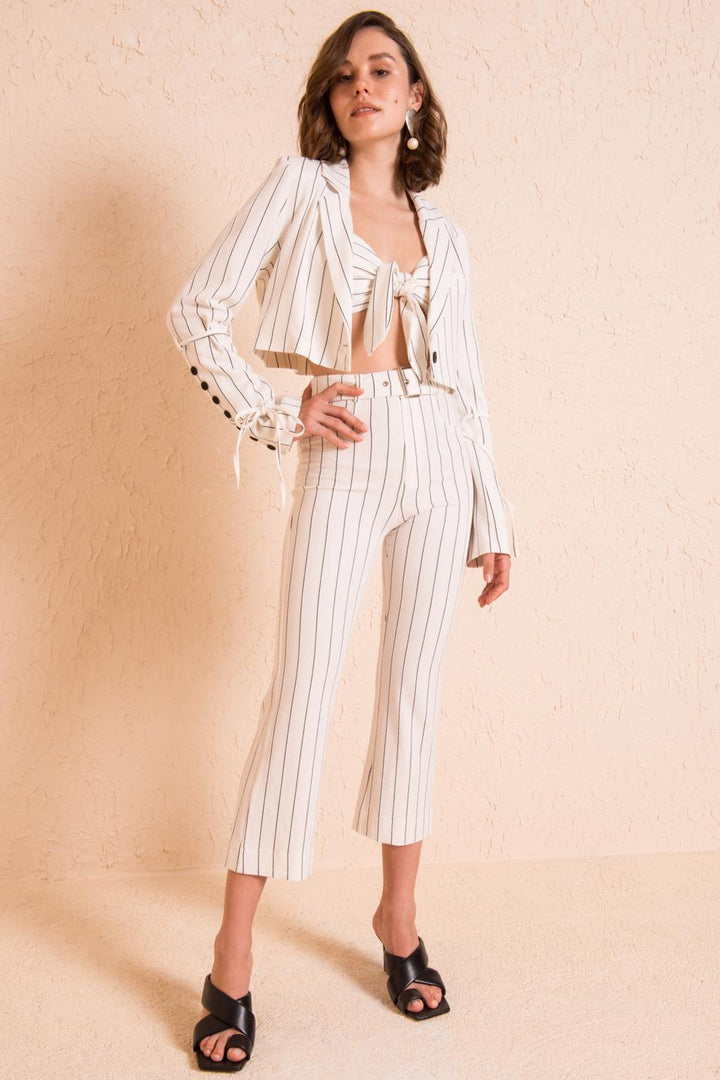 BSL Women Belted High Waist Striped Pants - Bethlehem