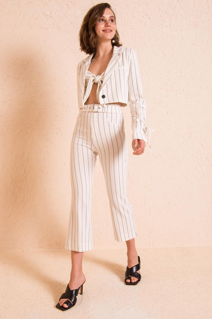 BSL Women Belted High Waist Striped Pants - Bethlehem
