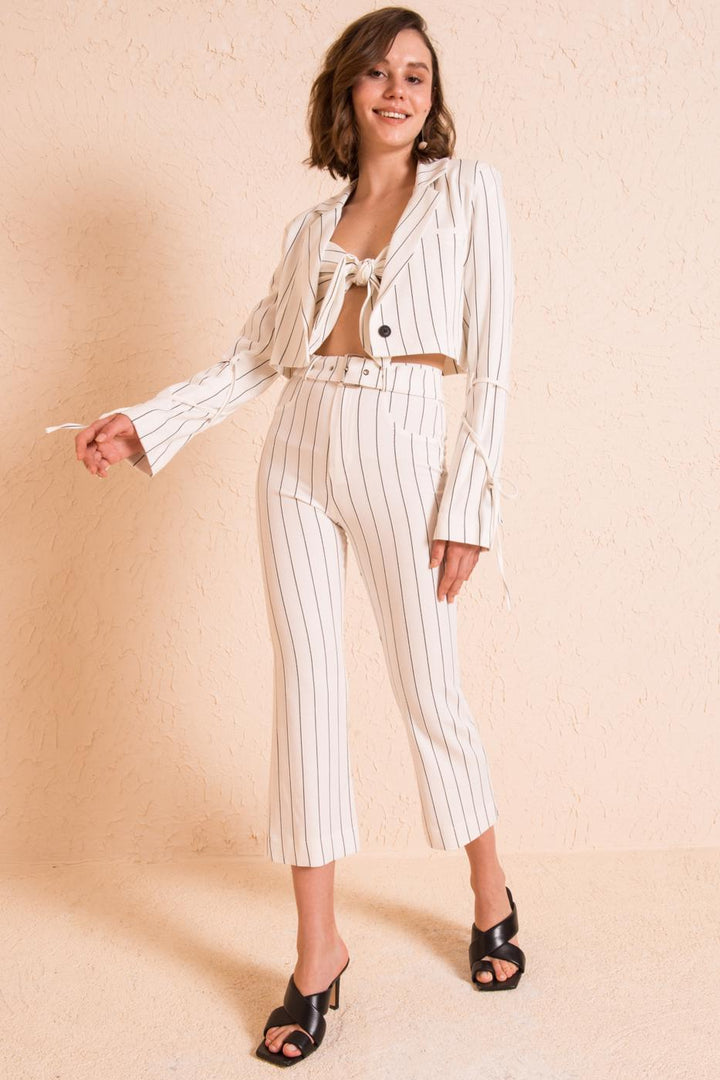 BSL Women Belted High Waist Striped Pants - Bethlehem