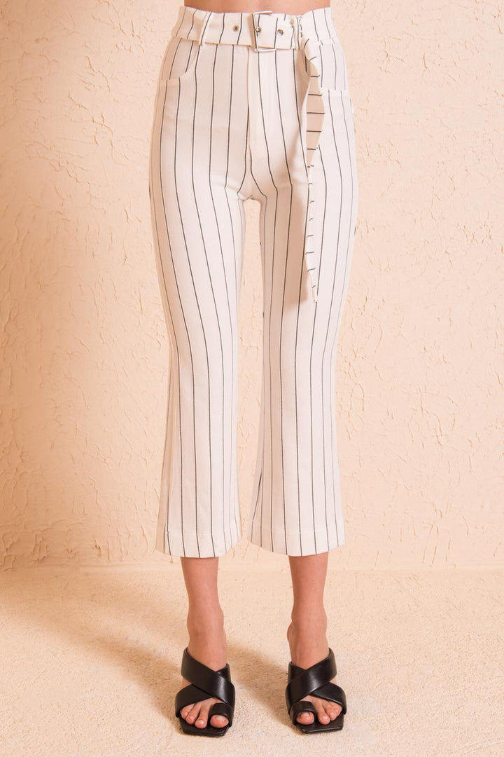 BSL Women Belted High Waist Striped Pants - Bethlehem