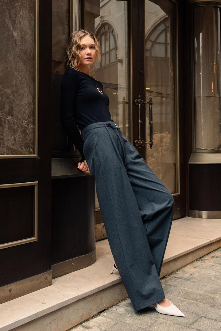 BSL Women Belt Buckle Pleated Trousers - Odenton