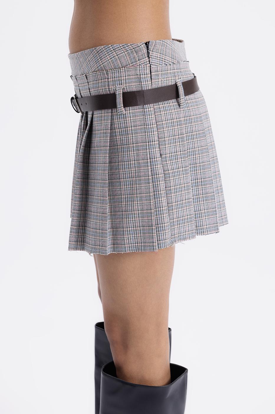 BSL Women Belted Double Pleated Mini Skirt - Villa de Zaachila