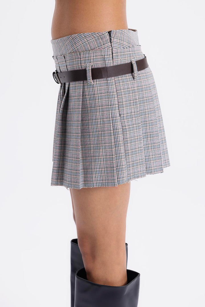 BSL Women Belted Double Pleated Mini Skirt - Villa de Zaachila