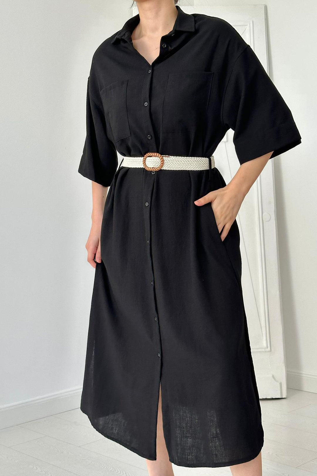ELS Belted Dress - Black - Moncalieri