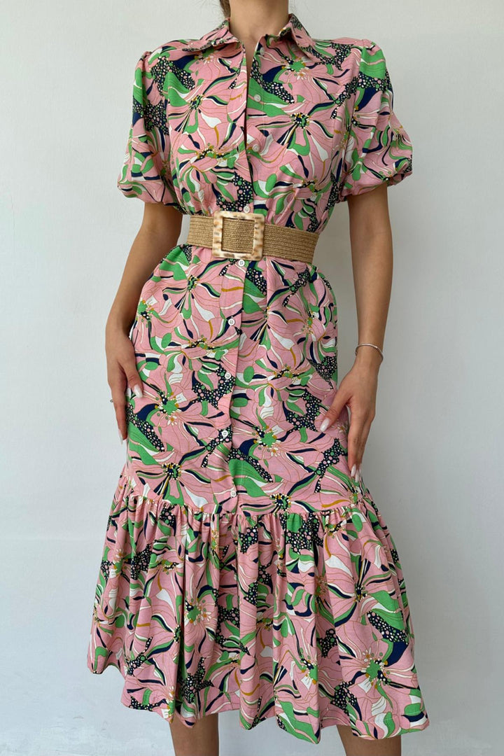 ELS Belted Shirt Collar Dress - Powder - Union