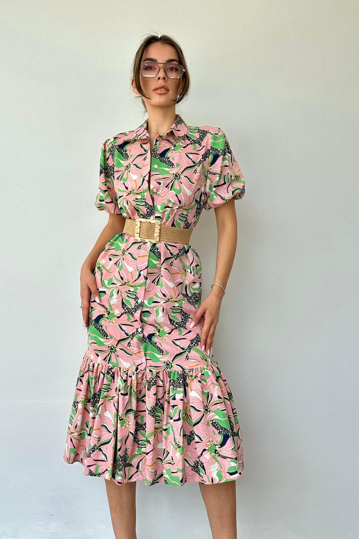 ELS Belted Shirt Collar Dress - Powder - Union