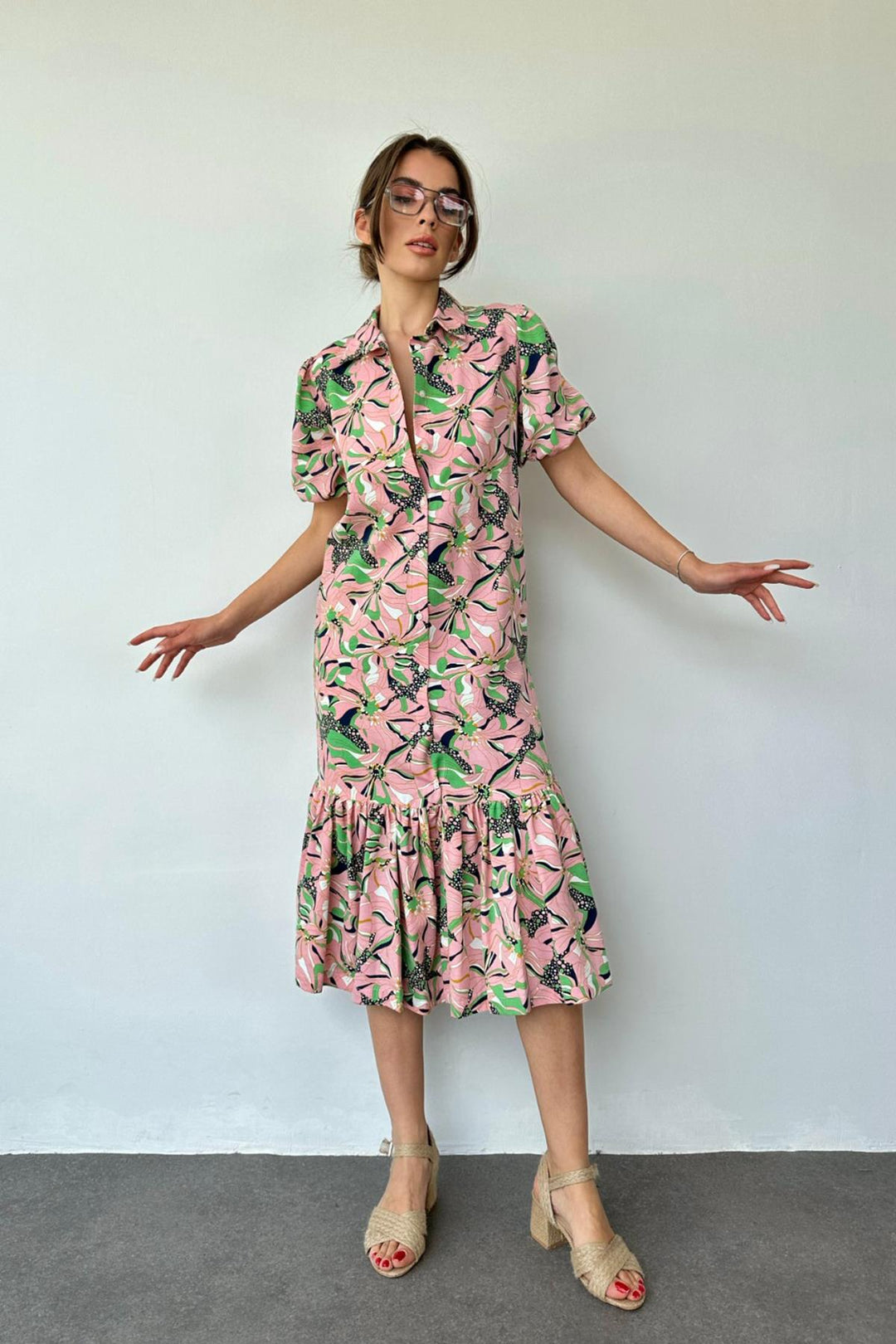 ELS Belted Shirt Collar Dress - Powder - Union