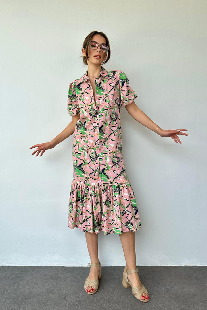 ELS Belted Shirt Collar Dress - Powder - Union
