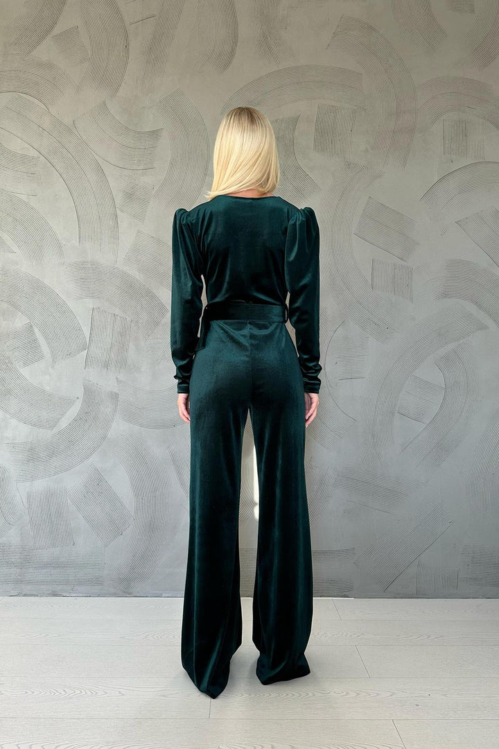 ELS Belted Velvet Jumpsuit - Emerald - Council Bluffs