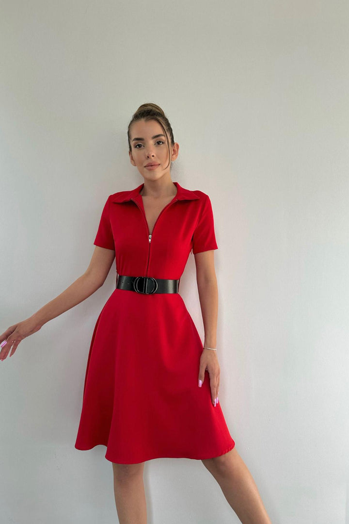 ELS Belted Sports Dress - Red - La Louvière