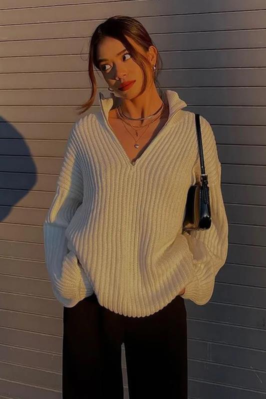 MDX Bone Zip Neck Basic Sweater MG1960 - Troy
