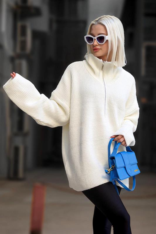 MDX Bone Zip Neck Oversized Sweater MG1946 - Sumy