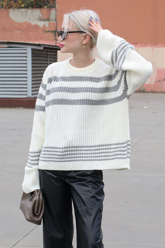 MDX Bone Color Striped Knit Sweater MG1585 - Ajaccio
