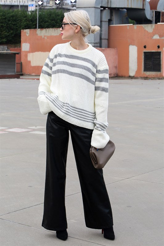 MDX Bone Color Striped Knit Sweater MG1585 - Ajaccio