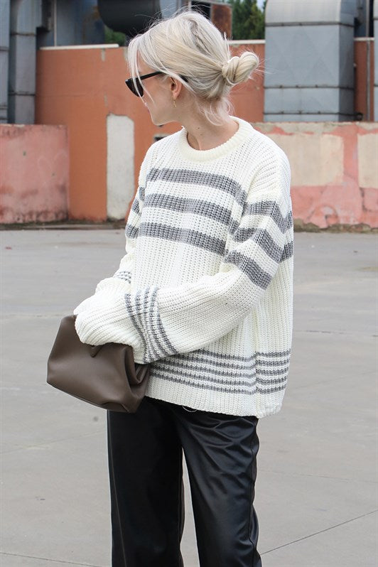 MDX Bone Color Striped Knit Sweater MG1585 - Ajaccio