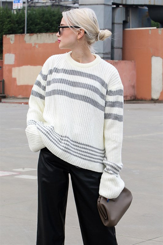 MDX Bone Color Striped Knit Sweater MG1585 - Ajaccio