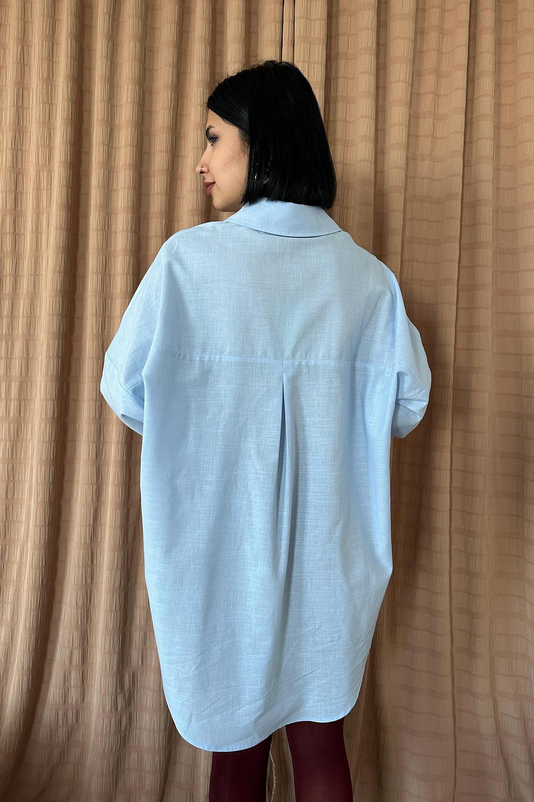 ELS Linen Shirt with Double Pocket Print - Blue - Alfortville