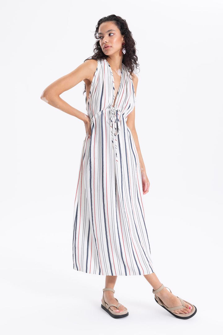 BSL Women Linen Striped Midi Dress - Brant