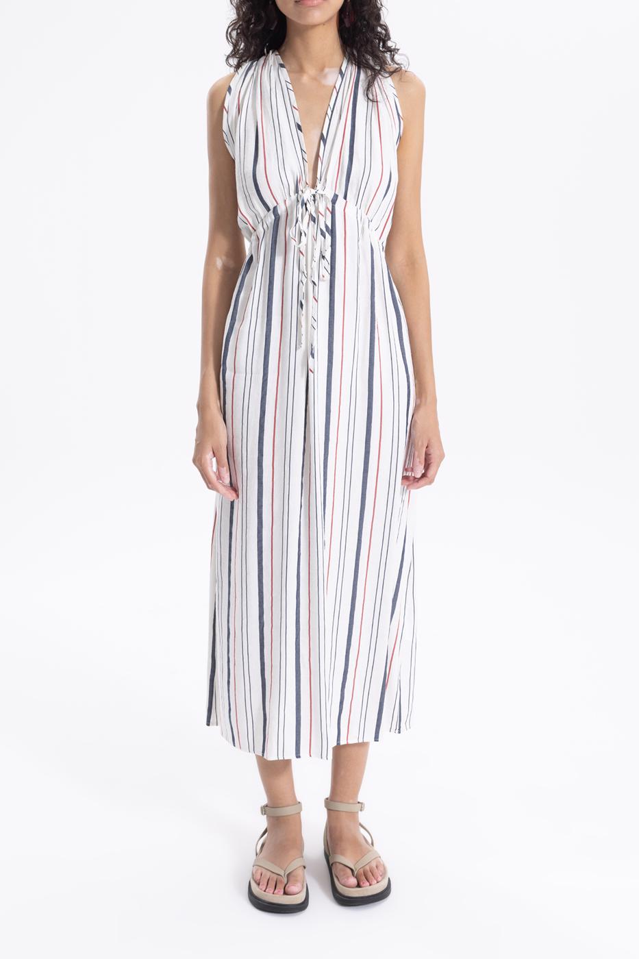 BSL Women Linen Striped Midi Dress - Brant