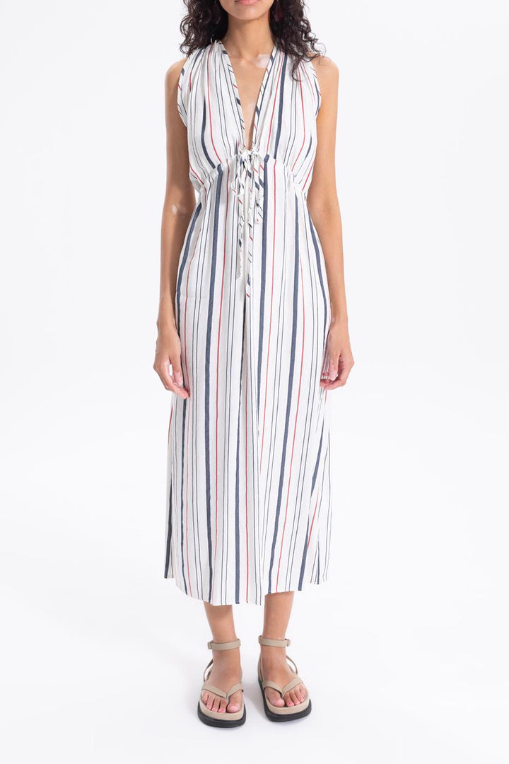BSL Women Linen Striped Midi Dress - Brant