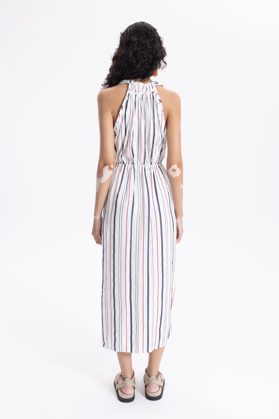 BSL Women Linen Striped Midi Dress - Brant